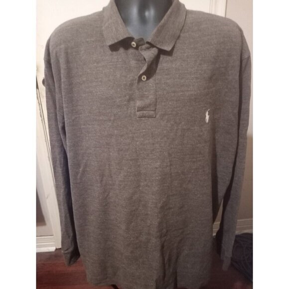 Polo Ralph Lauren Shirt Mens 2XLT 2XL Tall Brown Rugby Polo Long Sleeve Cotton - Picture 1 of 13